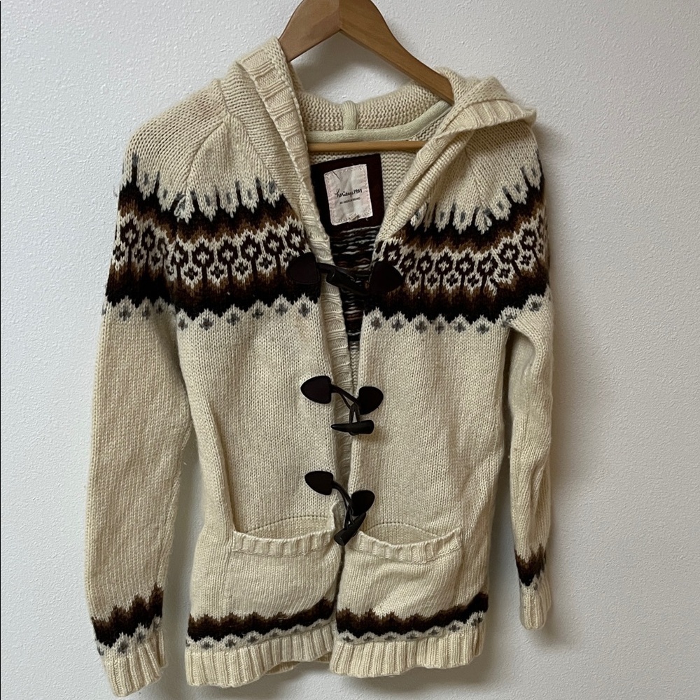 Heritage 1981 Cream and Brown Knit wool blend Cardigan women’s size M